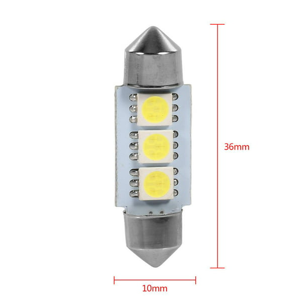 10PCS White 36MM 3 LED 5050 SMD Festoon Dome Car Light Interior Lamp Bulb 12V 